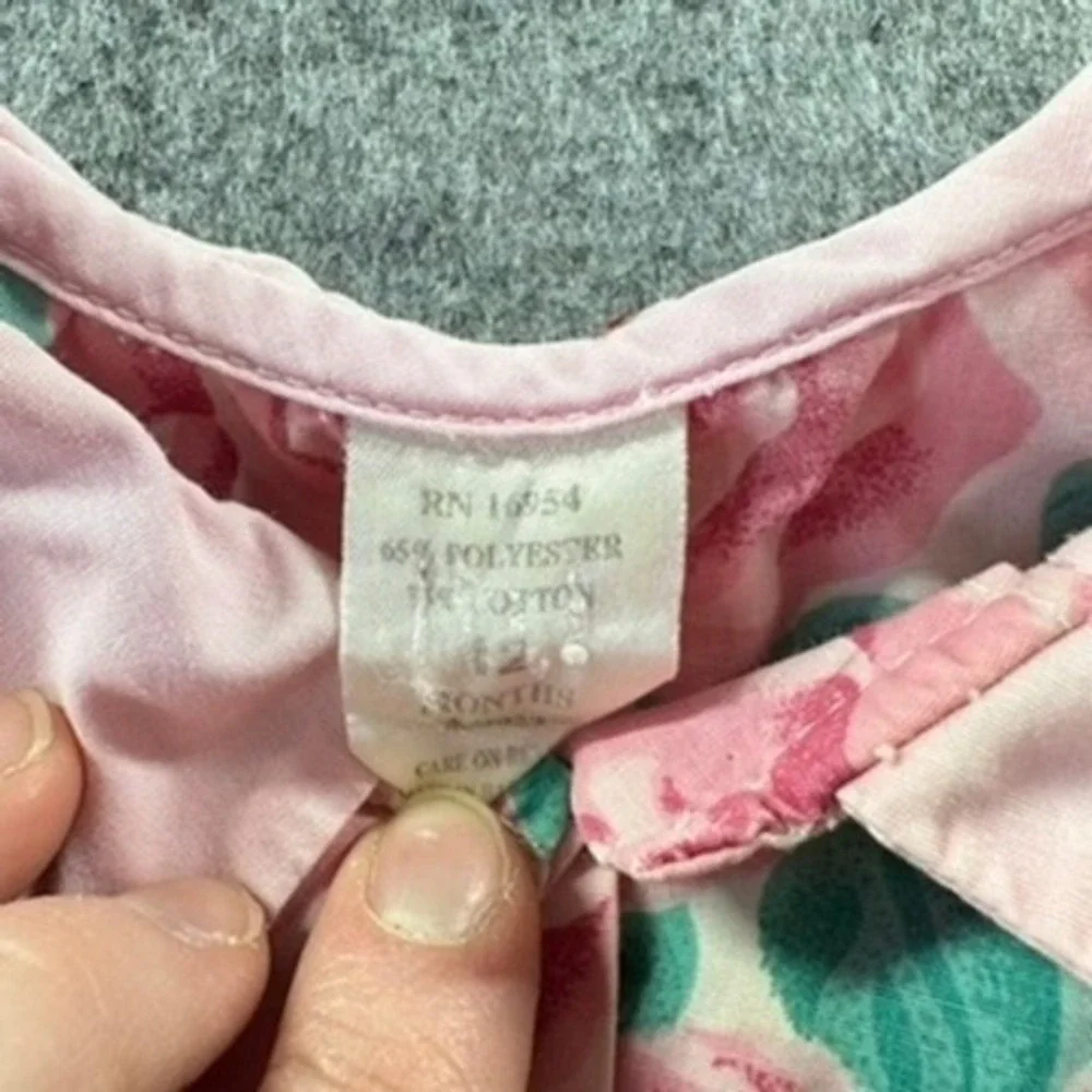 Vintage 12M Baby Girl Floral Rose Bubble‎ Romper Pink Peter Pan Collar